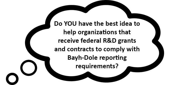 thought bubble asking if you have a great idea to solve the challenge of reporting bayh-dole required data