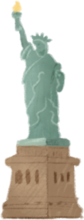 Hand-drawn icon of greenish female figure statue holding up torch.