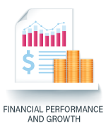 Financial Performance and Growth Icon showing a chart with money stacked next to it.