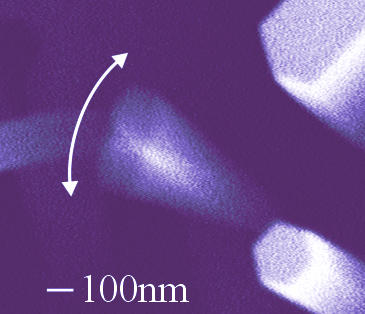 Electron micrograph of a NIST-grown nanowire with a high "quality factor" vibrating more than 1 million times per second.