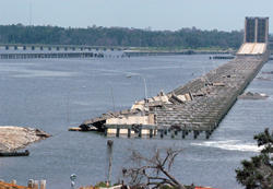 Photo of a bridge in Mississippi destroyed by Hurricane Katrina.