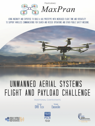 movie poster featuring team MaxPran's logo and a photo of a drone over the horizon