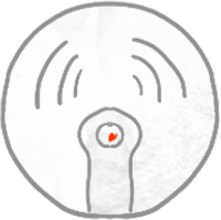 Drawing of circular smoke alarm with red light in the center.