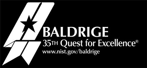 The 35th Baldrige Quest for Excellence reversed white logo on dark background..