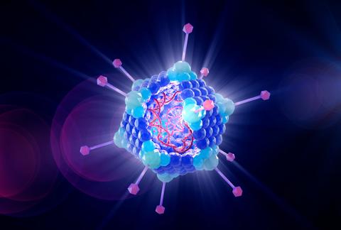 viral vector illustration with RNA seen within the capsid