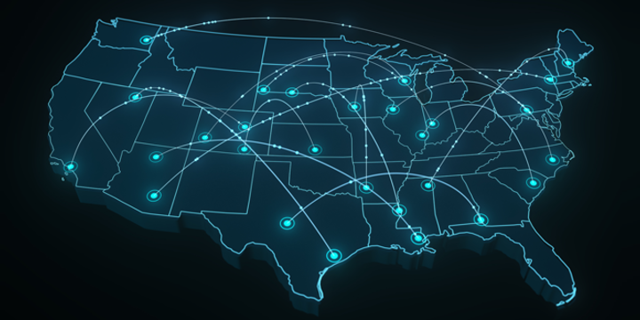 US map with connected cities