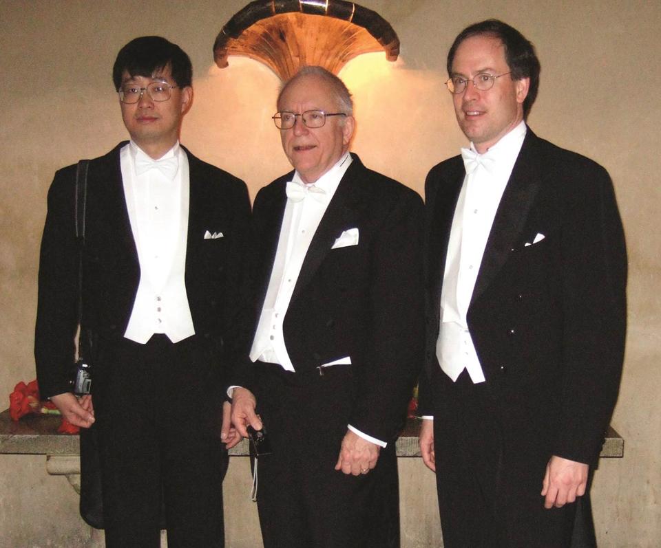 Fellows Jun Ye, Jan Hall and Steven Cundiff at the 2005 Nobel reception.