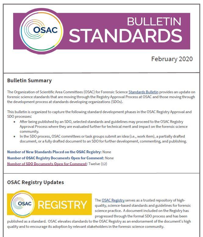 OSAC's February 2020 Standards Bulletin