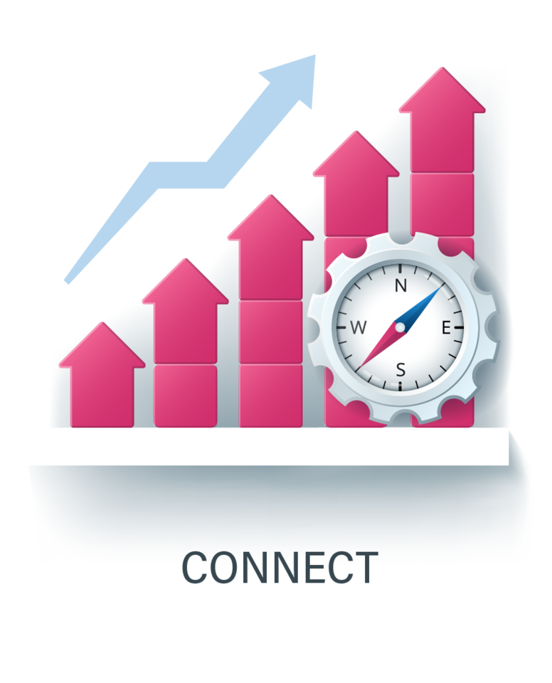 Connect Icon showing a graph chart going up with a compass.