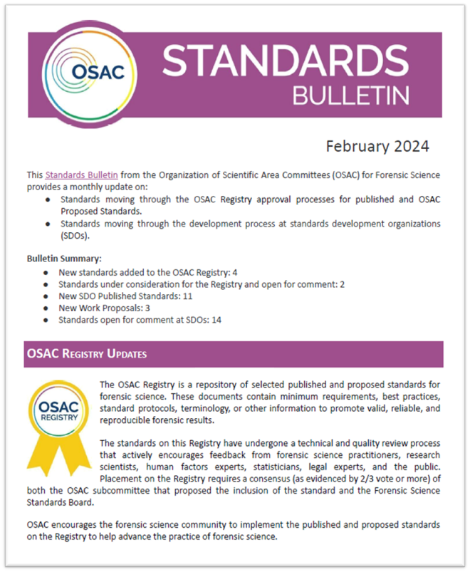 OSAC Standards Bulletin Cover - February 2024