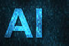 The letters“AI”appear in blue on a background of binary numbers，ones and zeros。 