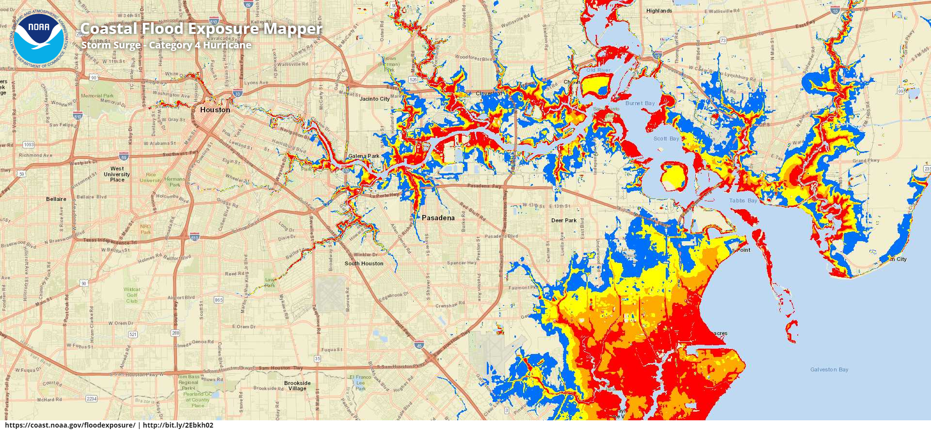 NOAA Coastal Flood Exposure Mapper For Houston