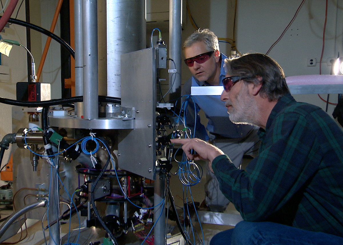 NIST physicists Steve Jefferts and Tom Heavner  with the NIST-F2 cesium fountain atommic clock