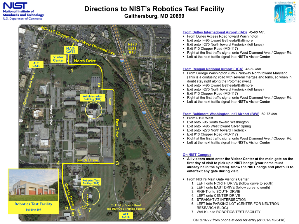 Directions to Robotics Facility