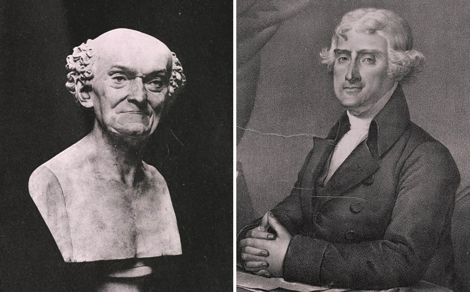 Left: a bust of Joseph Dombey; Right: Thomas Jefferson, patiently waiting ...