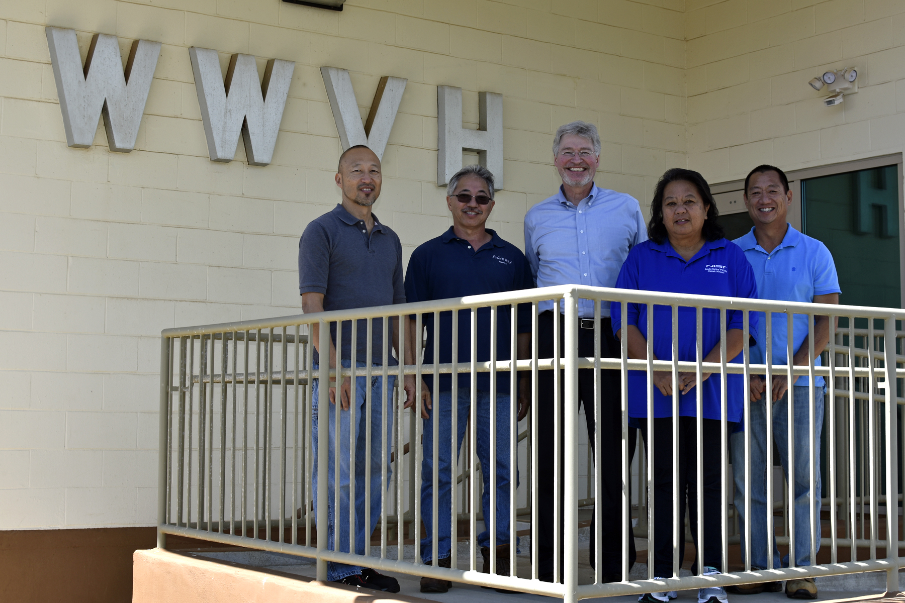 NIST Director Walter Copan’s March 7 visit to WWVH.  From left to right: Dean Takamatsu, Dean Okayama, Copan, Adela Mae Ochinang and Chris Fujita.
