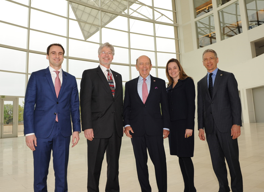 Image showing (L to R): Michael Kratsios (WH/OSTP), Walter Copan (U/S NIST), Wilbur Ross (Commerce Secretary), Margaret Weichert (Deputy Director OMB), and Andrei Iancu (U/S USPTO)