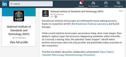 NIST LinkedIn post for the stroboscopic TEM
