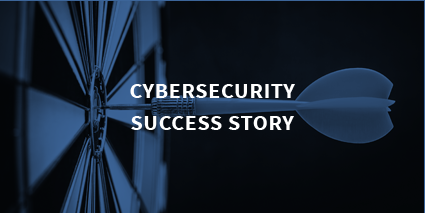 cybersecurity success story on a blue background with a dart on a bullseye