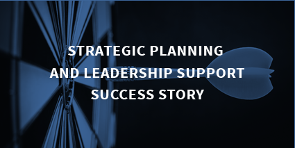 strategic planning success story on a blue background of a dart board with dart on a bullseye
