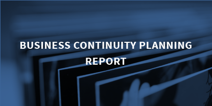 business continuity report on a blue background of books