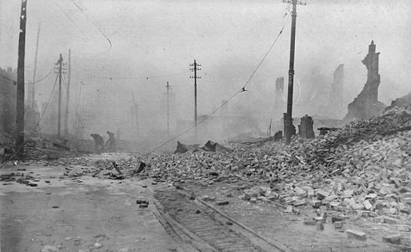 Fire damage from the Baltimore Fire 1904 - West from Pratt and Gay Streets.