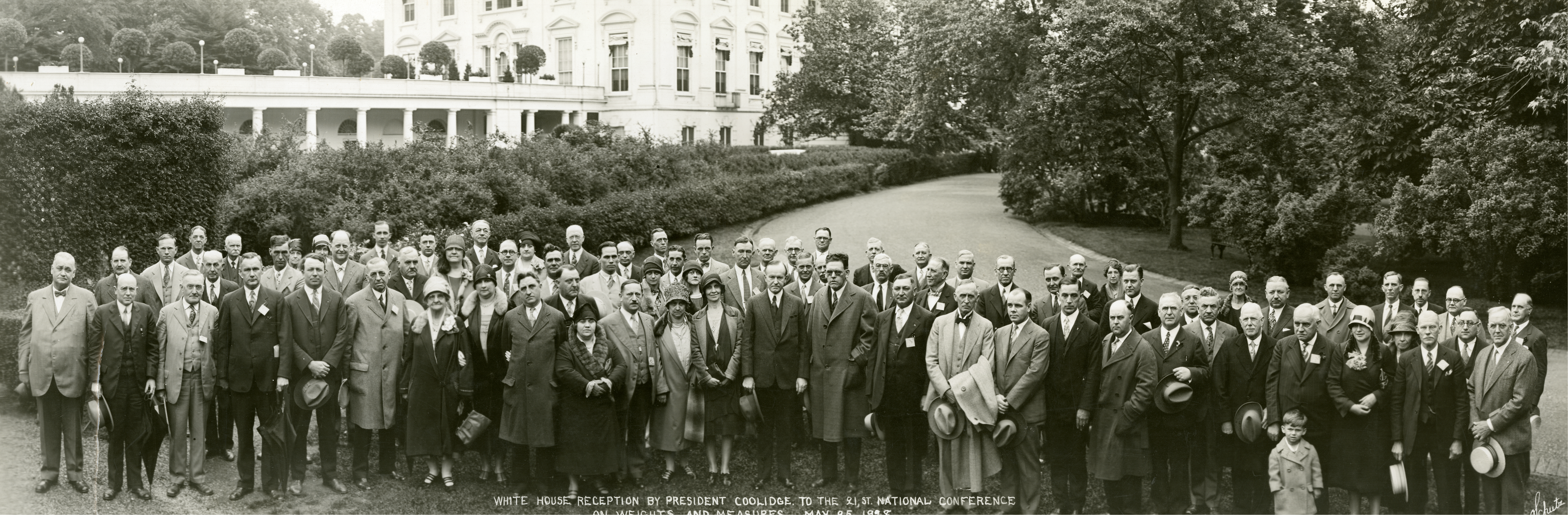 Group photograph of the White House Reception by President Coolidge to the 21st National Conference on Weights and Measures, Washington, DC. May 25, 1928.