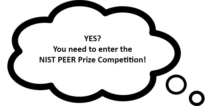 thought bubble saying that if you have a good idea to solve the bayh-dole reporting requirement challenges, you should enter the PEER Prize Challenge