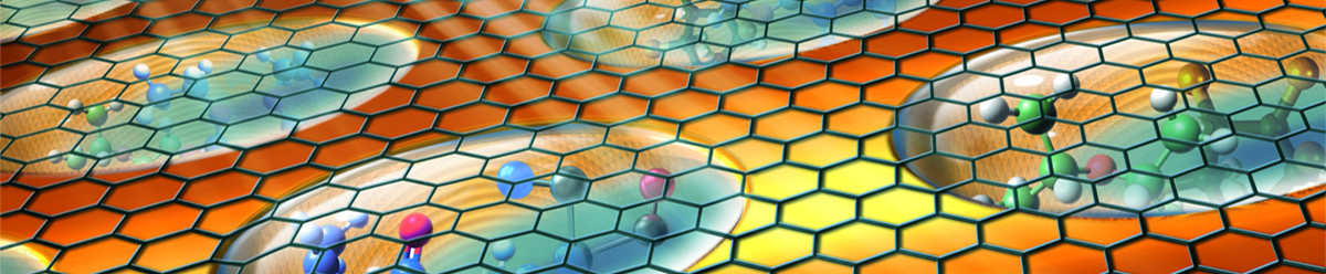 Illustration with orange and yellow background. Gray honeycomb pattern. Circles that look like water drops.