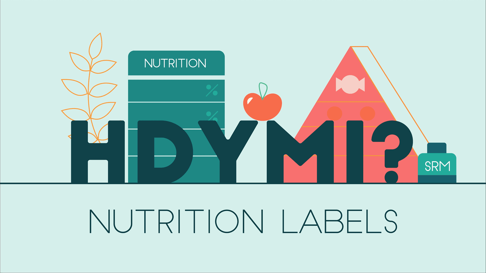 Animated image says "HDYMI? Nutrition Labels" with images of apple, avocado, other foods.