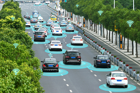 autonomous vehicles on a road