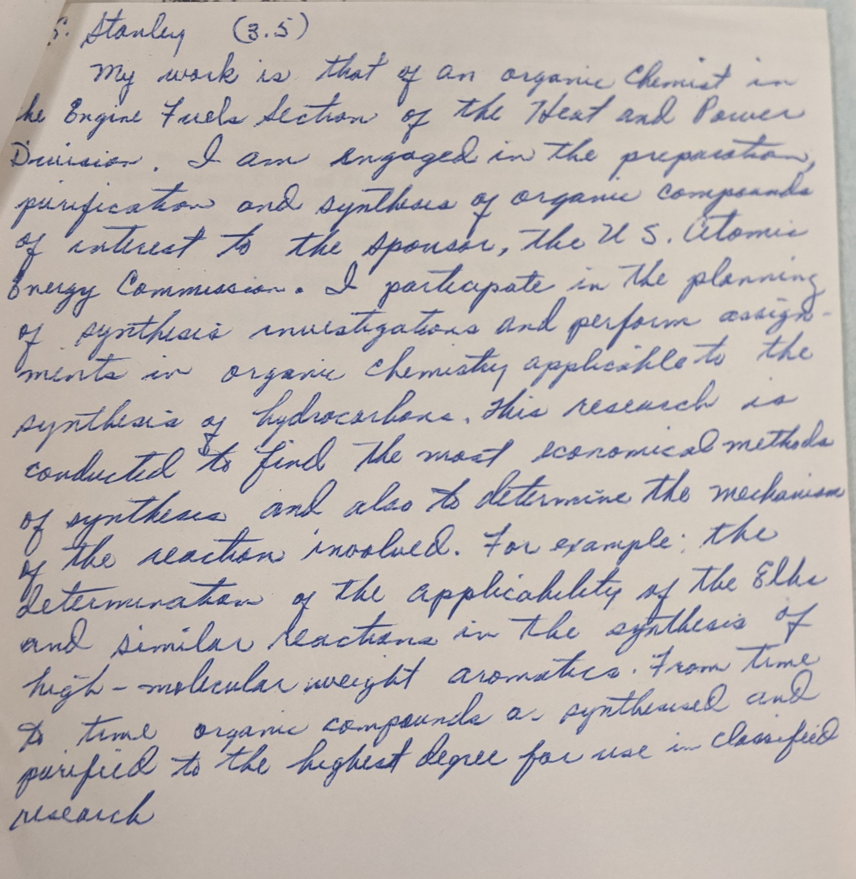 Photo shows letter written in cursive with blue ink.
