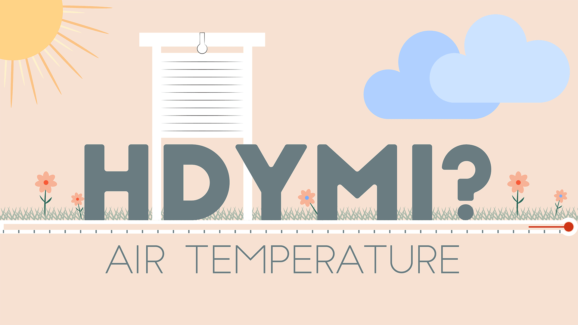 Animated illustration shows thermometers with wind blowing and the Sun shining: HDYMI? Air Temperature. 