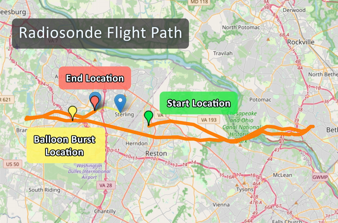 Radiosonde flight path map.