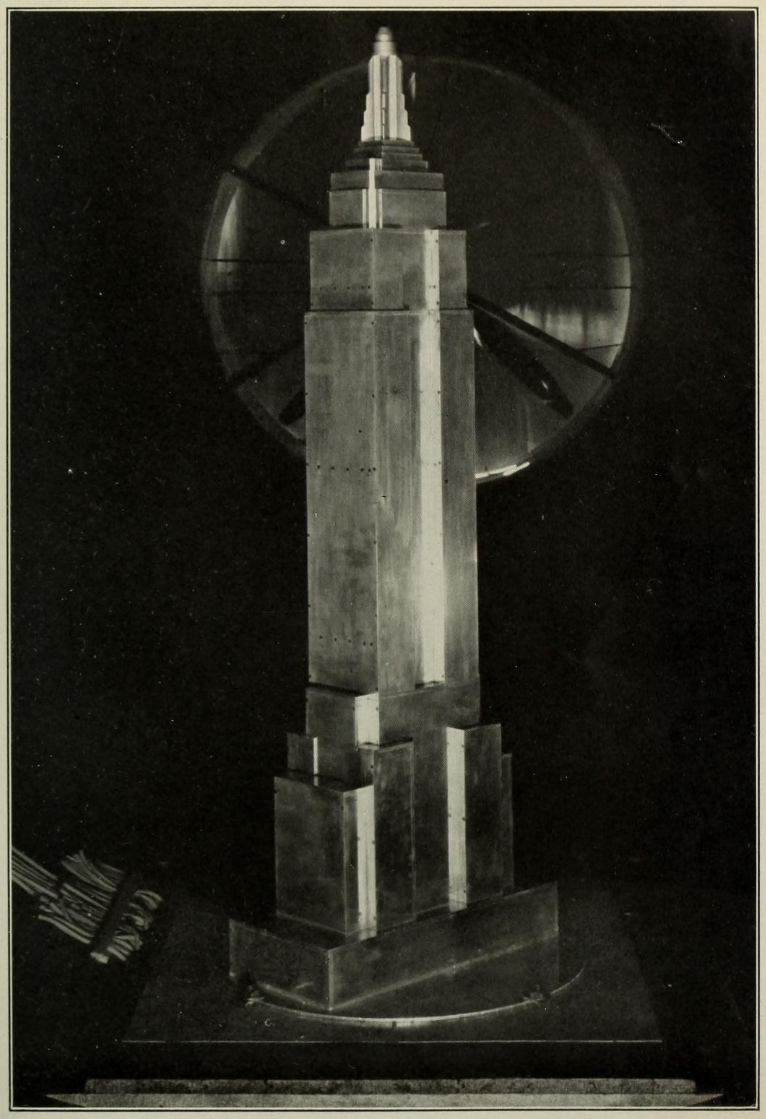 Figure 1. - Model of the Empire State Building in the wind tunnel, looking downstream.