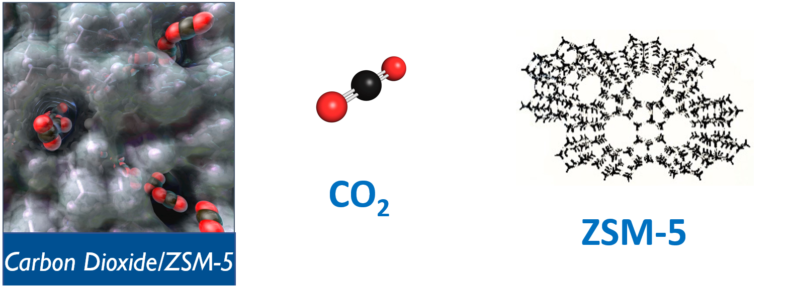 Drawing of Carbon Dioxide and 3D image of ZSM-5