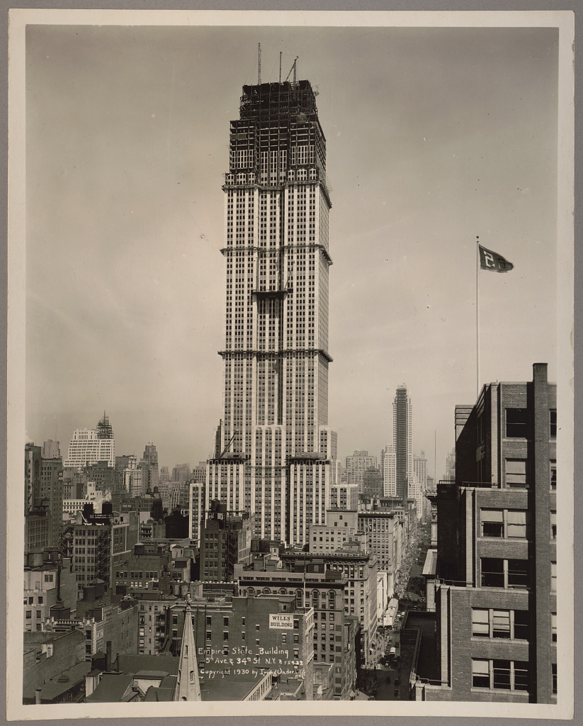 Photograph of the Empire State Building under construction, c. 1930.