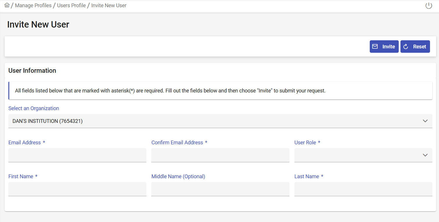 Invite New User Form
