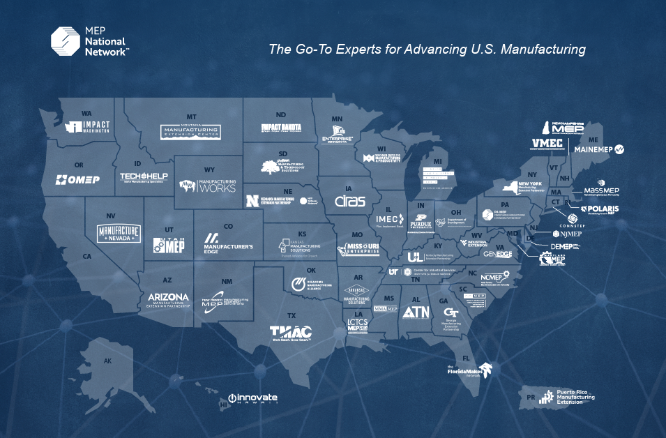 MEP National Network map showing MEP Centers and their logos