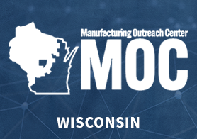 UW Stout MOC logo in white on a blue background with Wisconsin underneath