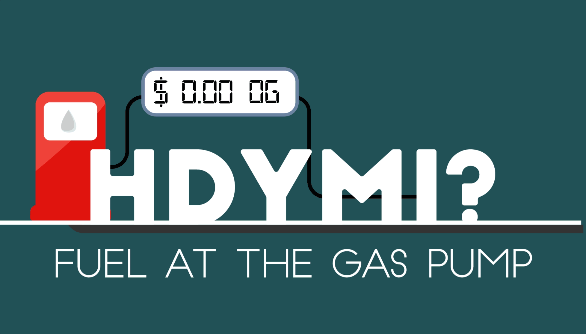 Animation shows a car going across behind a gas pump with a digital display. Title reads: HDYMI? Fuel at the Gas Pump. 