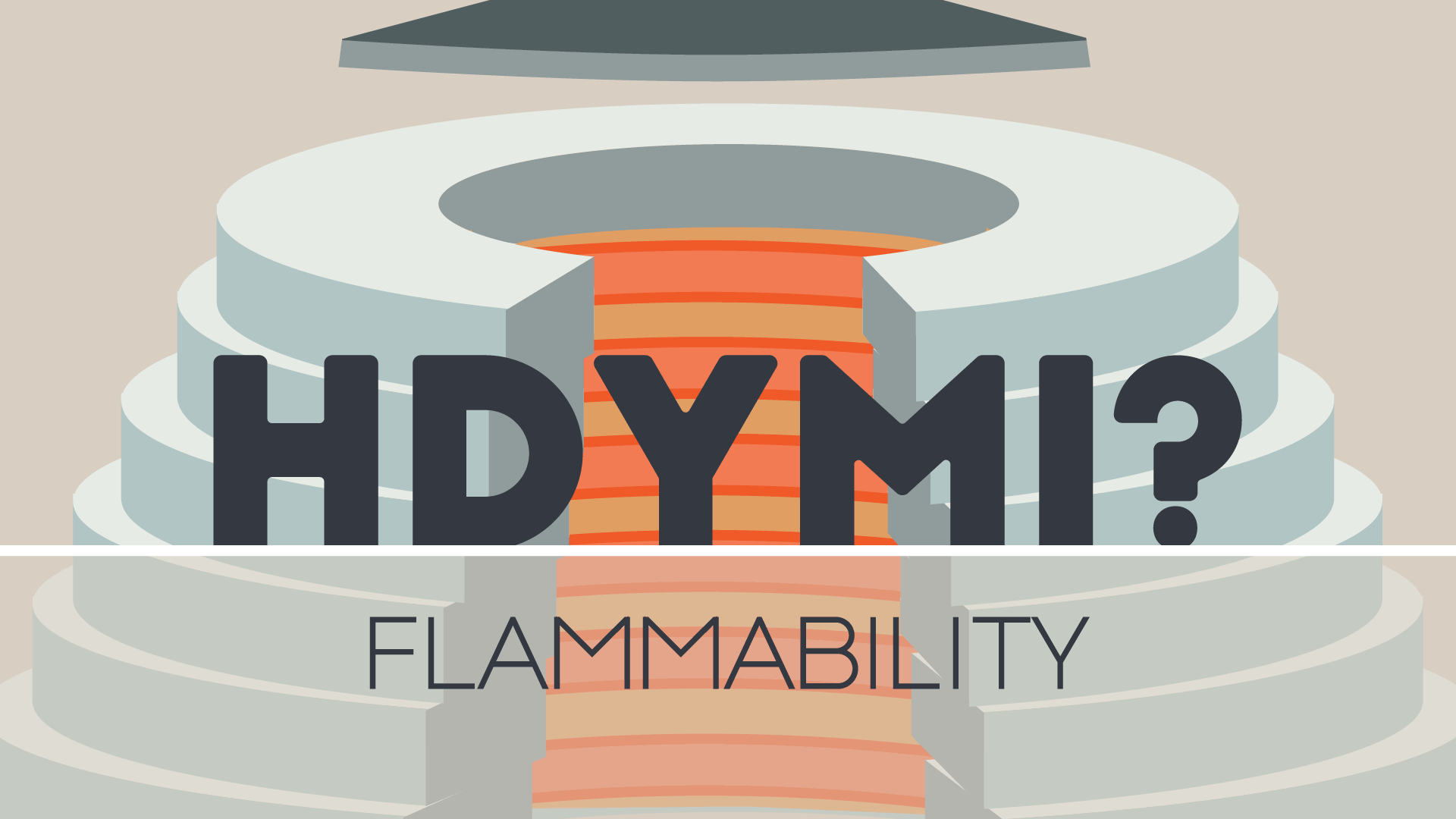 Animated image shows a flame flickering inside a cone-shaped device and says: HDYMI? Flammability.