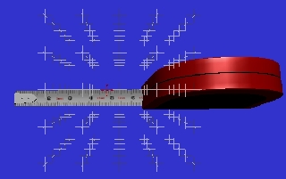 A tape measure in a proximity grid with the exact position of the wand shown as a red cross hair.