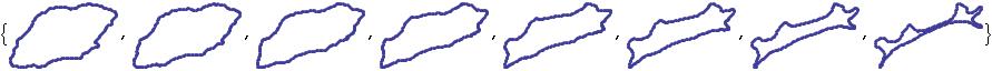  Below a geodesic path between two cells, an NIH 3T3 mouse fibroblasts cell and an A10 rat vascular smooth muscle cell is shown. The geodesic length of this path is 0.75.