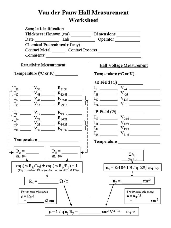 Sample Hall effect worksheet