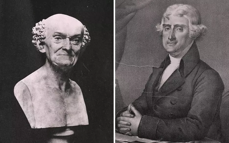 Left: a&nbsp;bust of Joseph Dombey; Right: Thomas Jefferson, patiently waiting ...