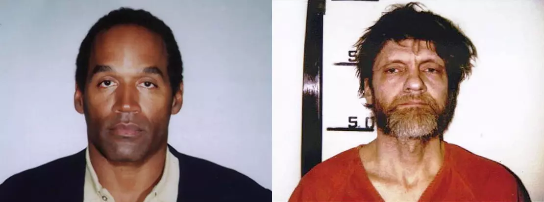 mug shots of O.J. Simpson and Ted Kaczynski