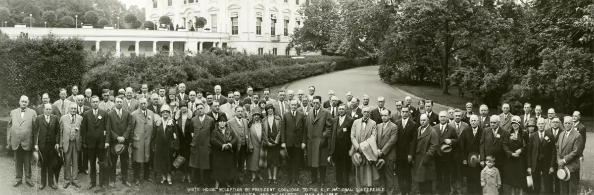 Group photograph of the White House Reception by President Coolidge to the 21st National Conference on Weights and Measures,&nbsp;Washington, DC.&nbsp;May 25, 1928.