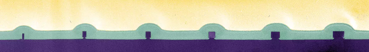 Purple line at bottom with upward facing notches of increasing width