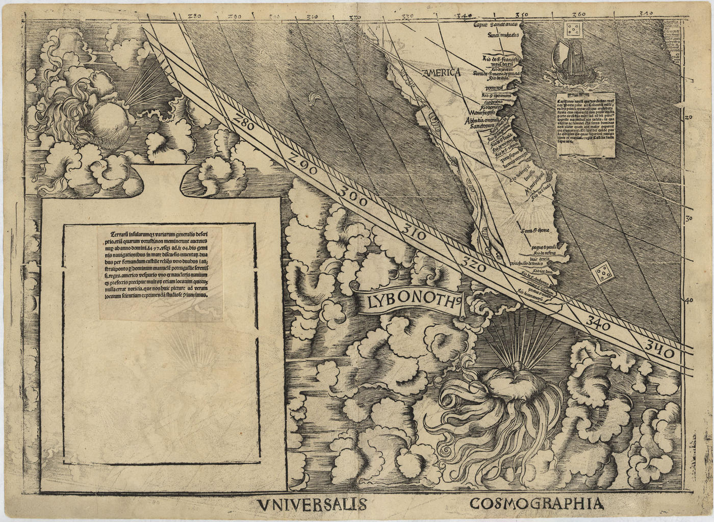 This sheet (bottom) from the lower left corner of the 12 that make up the Library of Congress Waldseemüller map